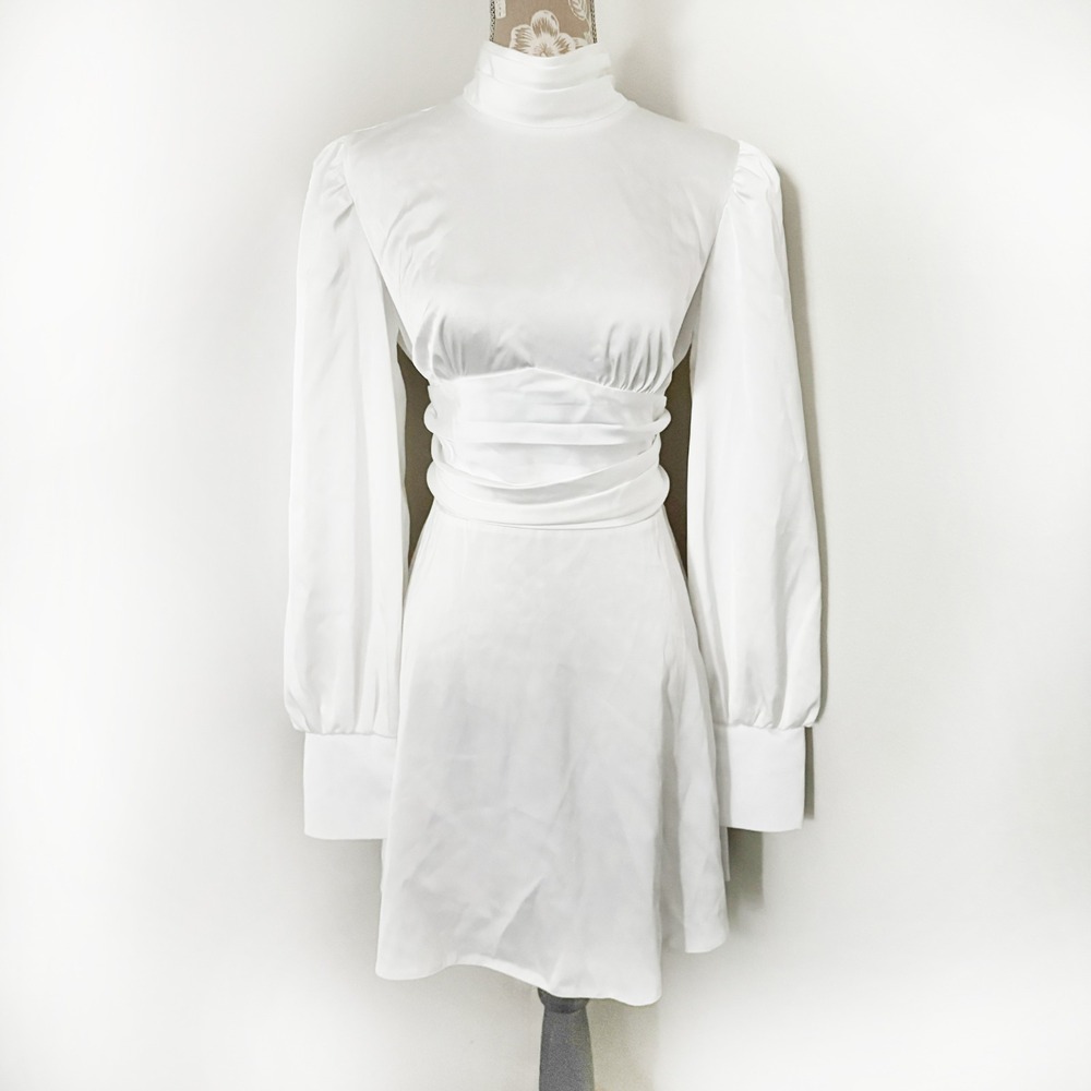 EVOLVEUA white silk blend backless tie dress Sz L
